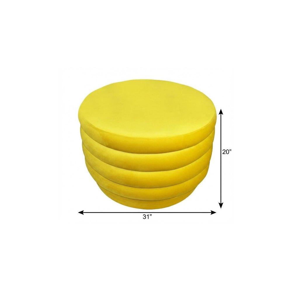 31" Yellow Velvet Tufted Round Cocktail Ottoman HomeRoots