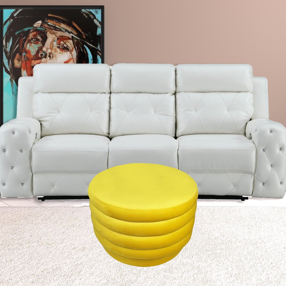 31" Yellow Velvet Tufted Round Cocktail Ottoman HomeRoots