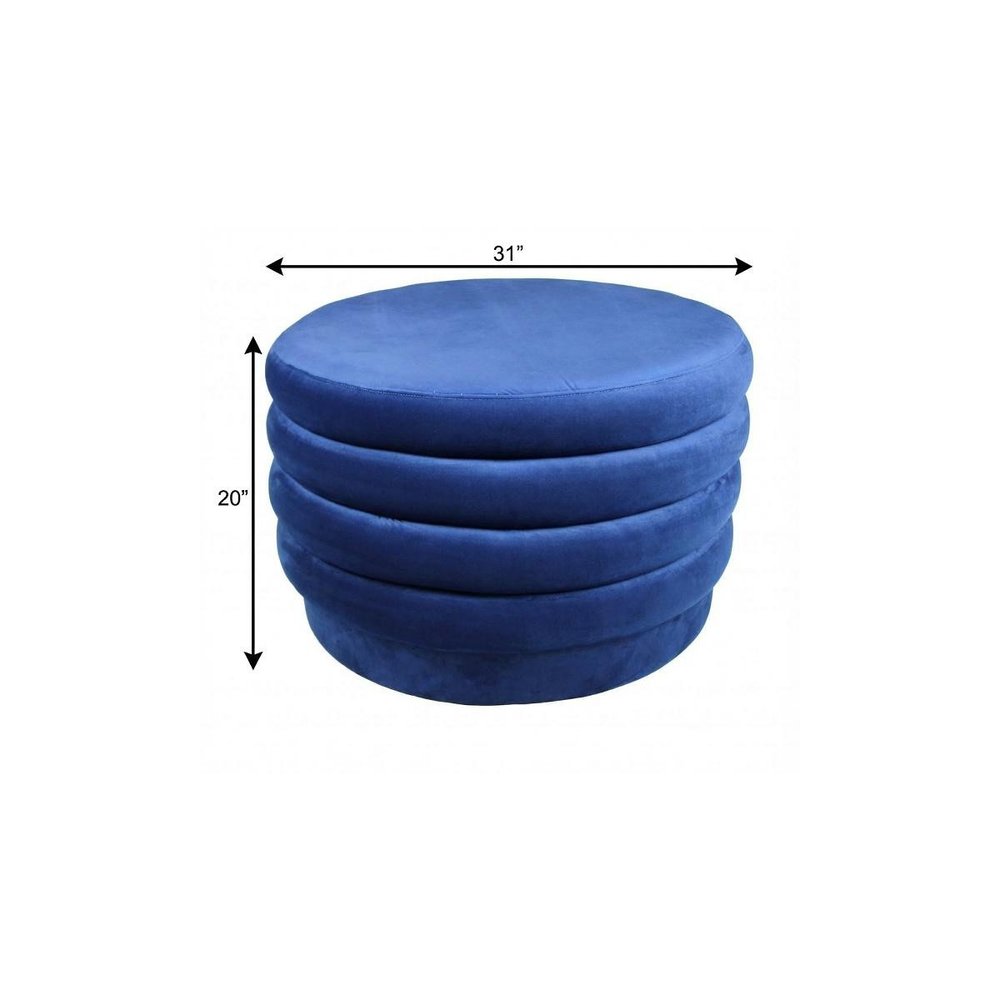 31" Blue Velvet Tufted Round Cocktail Ottoman HomeRoots