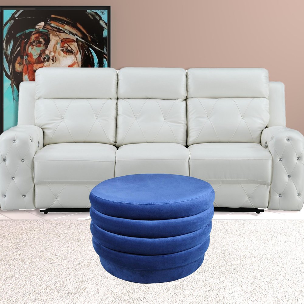 31" Blue Velvet Tufted Round Cocktail Ottoman HomeRoots
