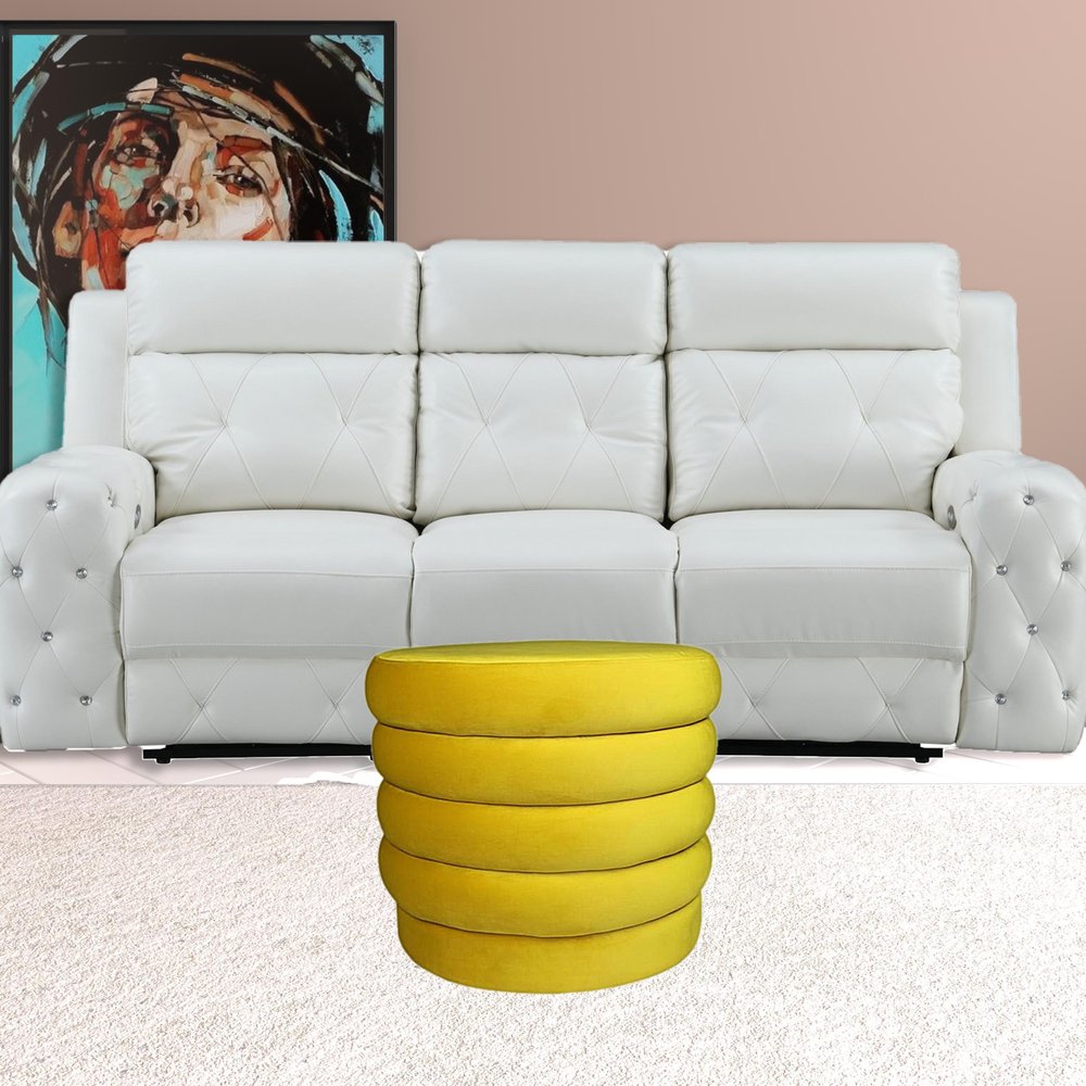 21" Yellow Velvet Tufted Round Cocktail Ottoman HomeRoots