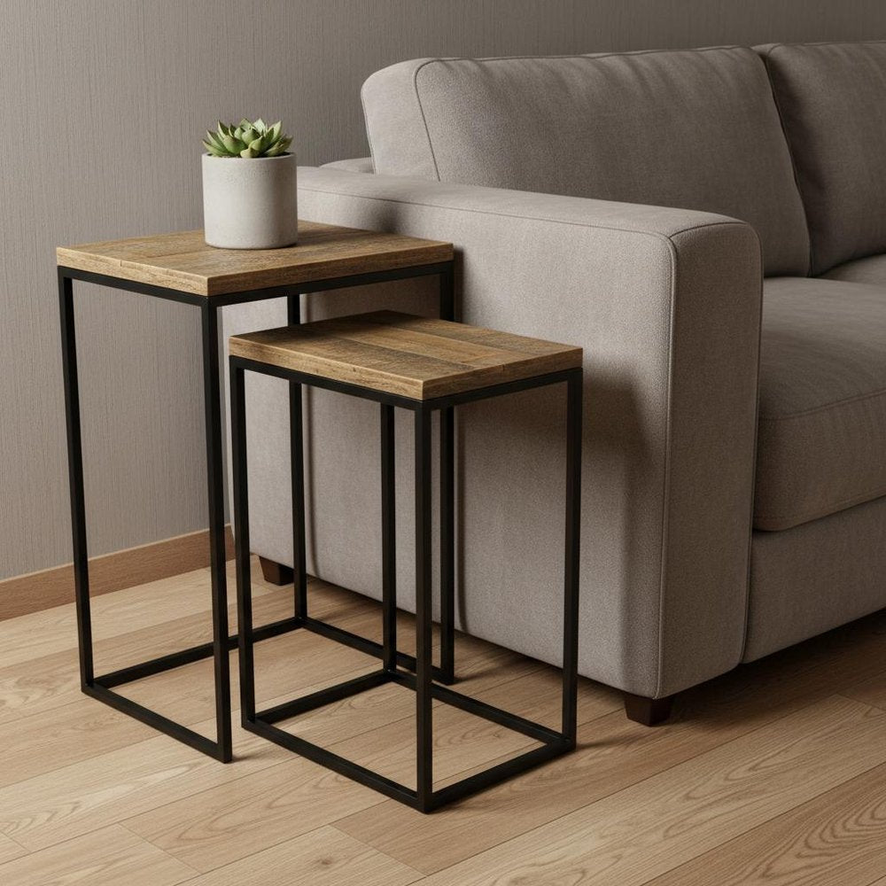 Set of Two 24" Black And Brown Solid Wood Nested Tables HomeRoots