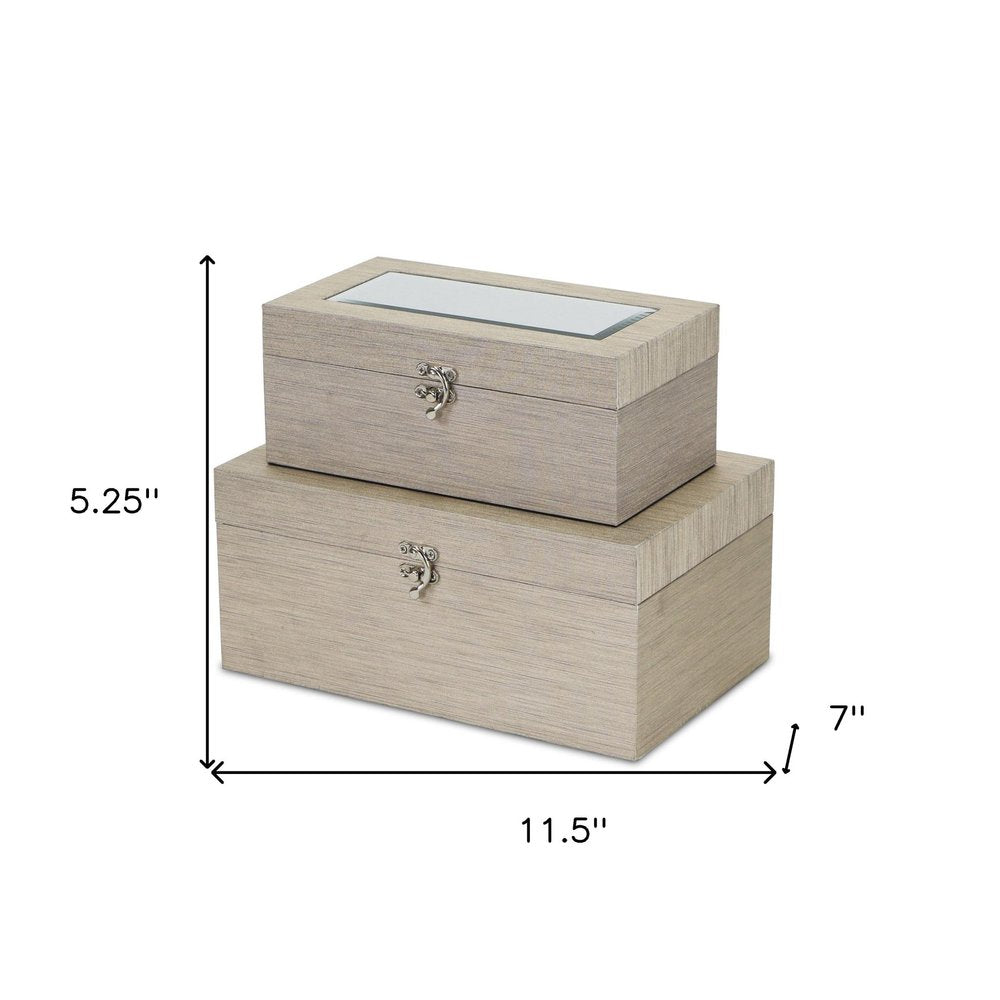 Set of Two Rose Gold Nesting Wood And Mirrored Glass Organizing Box With Lid HomeRoots