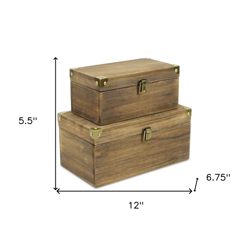 Set of Two Natural Nesting Wood And Metal Organizing Box With Lid HomeRoots