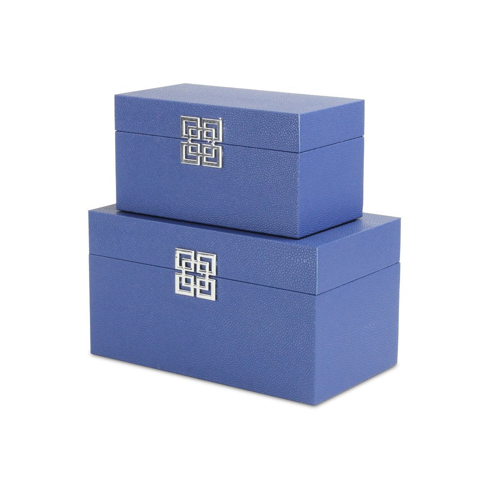 Set of Two Navy Blue Nesting Wood And Shagreen Organizing Box With Lid HomeRoots