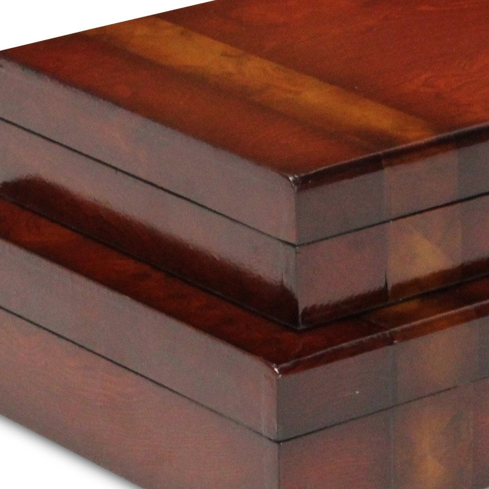 Set of Two Brown Nesting Wood Organizing Box With Lid HomeRoots