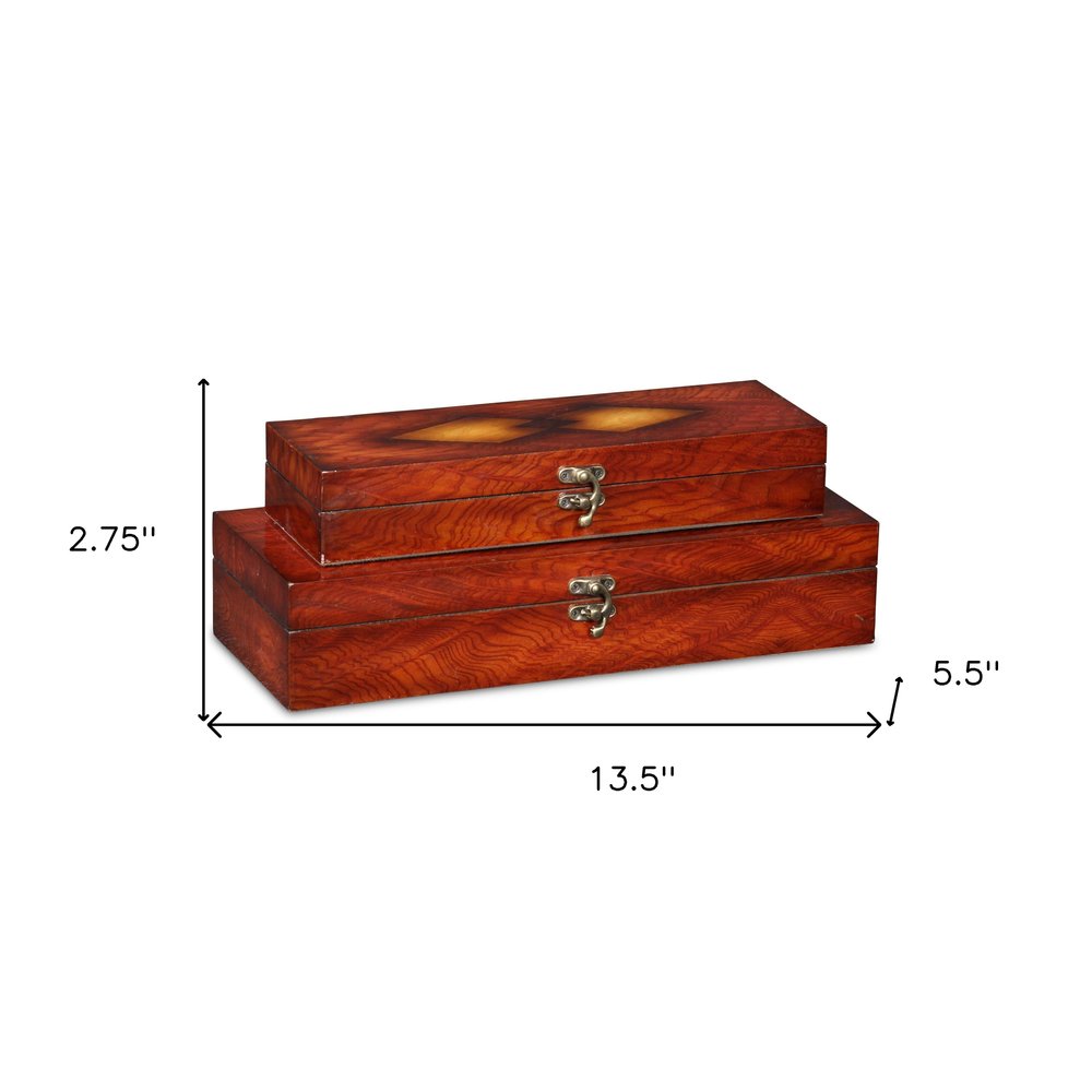 Set of Two Brown Nesting Wood Organizing Box With Lid HomeRoots