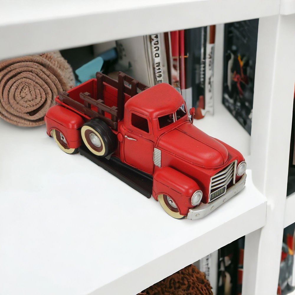 6" Red and Black Metal Hand Painted 1950's Red Truck Model Car HomeRoots