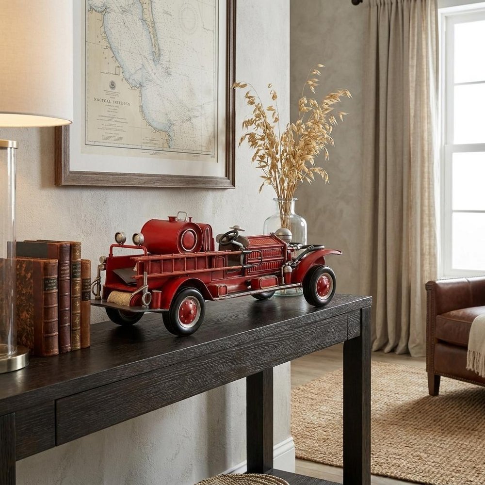 6" Red and Silver Metal Hand Painted 1920's Fire Truck Model Car HomeRoots