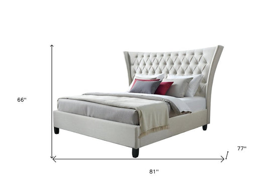 Beige King Diamond Button Tufted Upholstered Bed Frame HomeRoots