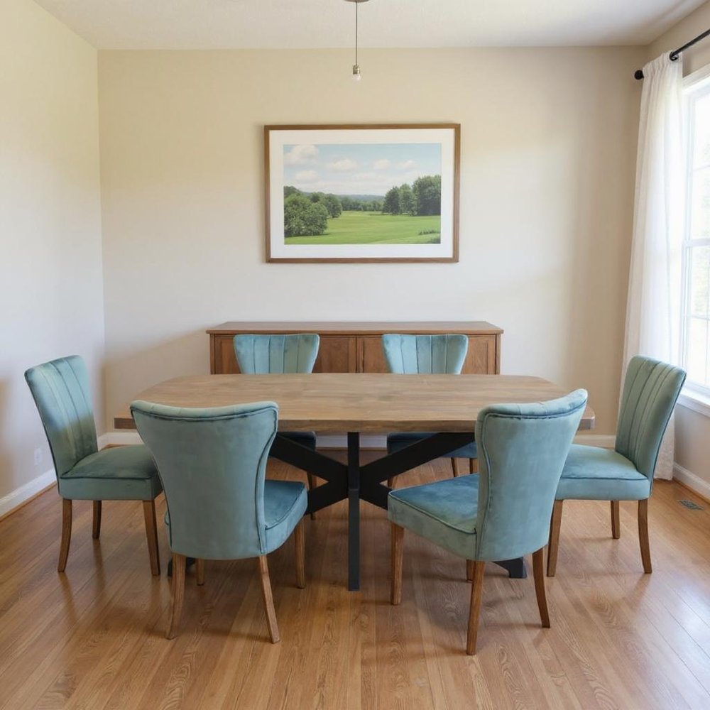 Seven Piece Gray and Black Solid Wood Dining Set with Six Chairs HomeRoots