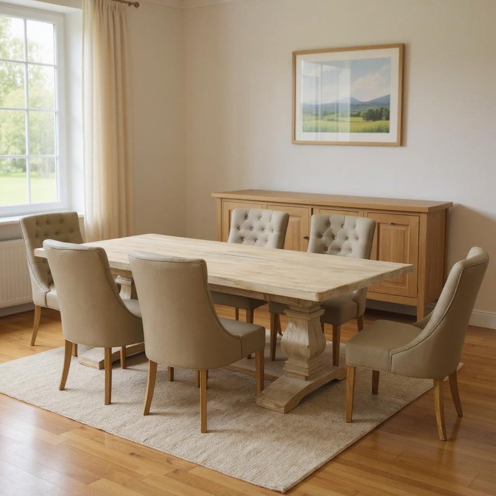 Seven Piece White Solid Wood Dining Set with Six Chairs HomeRoots