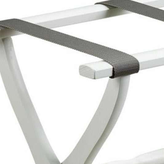 White Folding Luggage Rack With Gray Straps HomeRoots