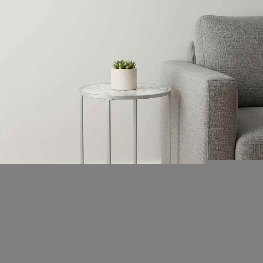 24" Silver And White Round End Table HomeRoots