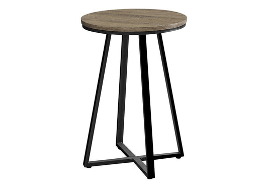 22" Taupe And Black Wood And Iron Round Cross Legs End Table