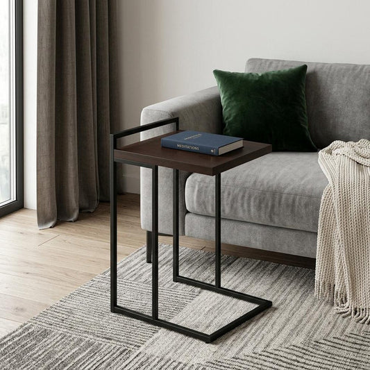 27" Espresso and Black Wood and Iron End Table