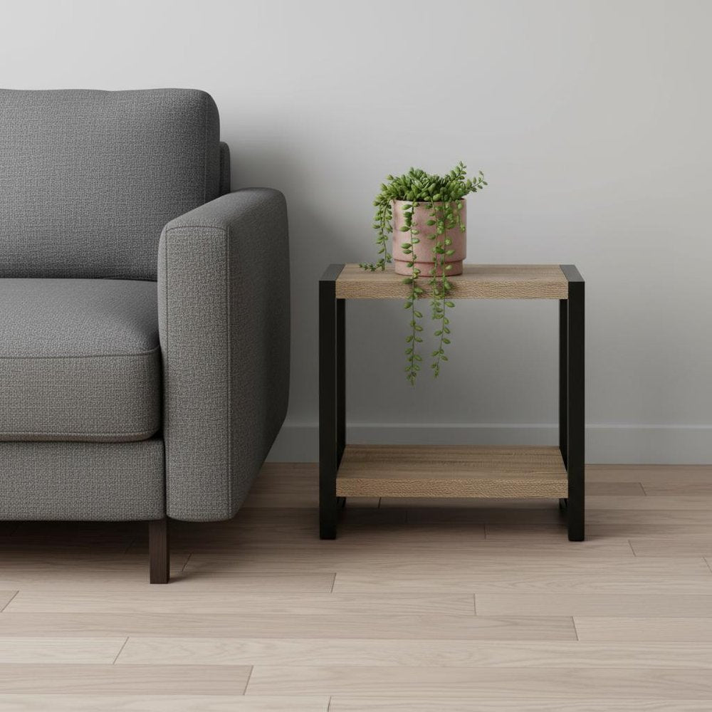 22" Black And Deep Taupe End Table With Shelf HomeRoots