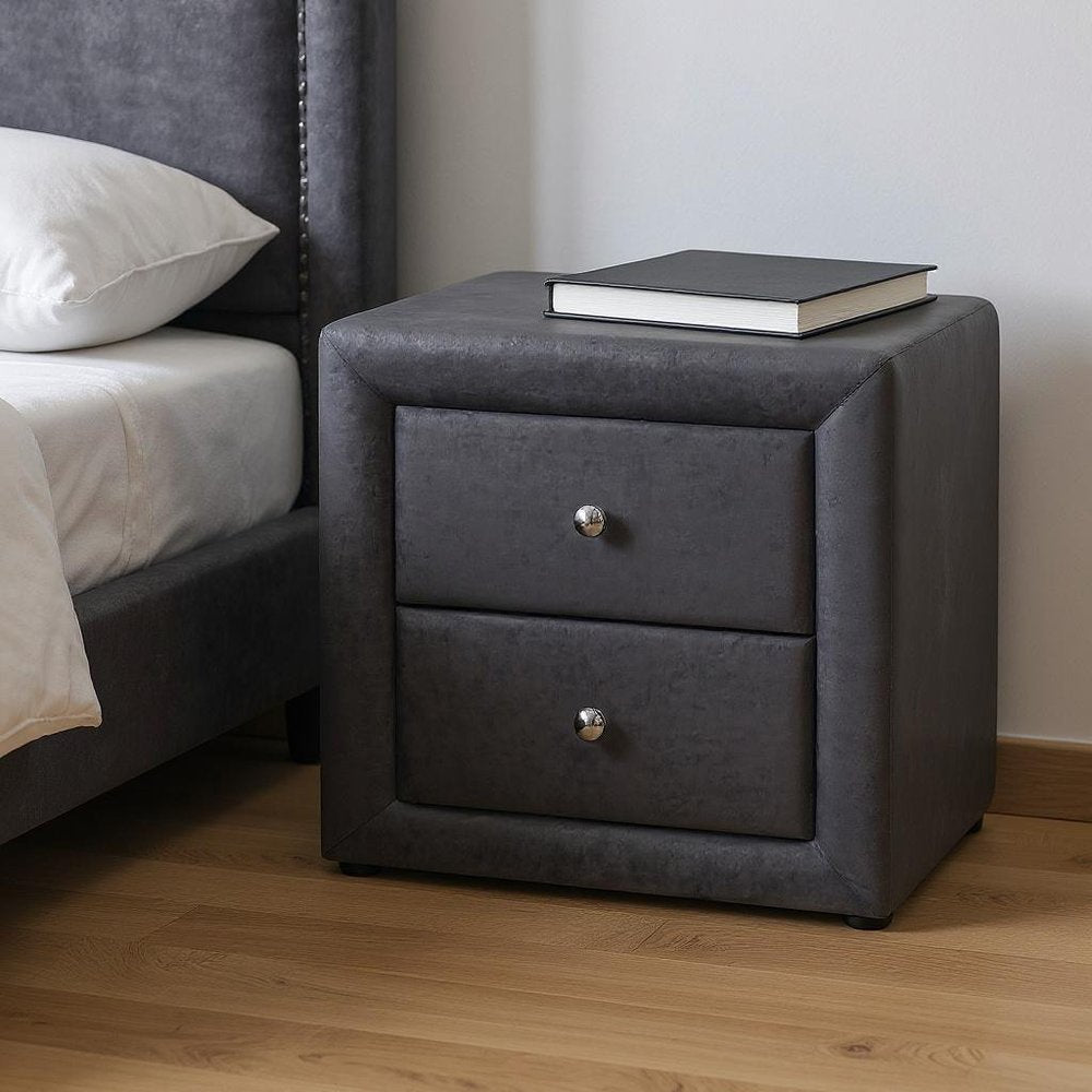 21" Dark Gray Wood Two Drawer Nightstand HomeRoots
