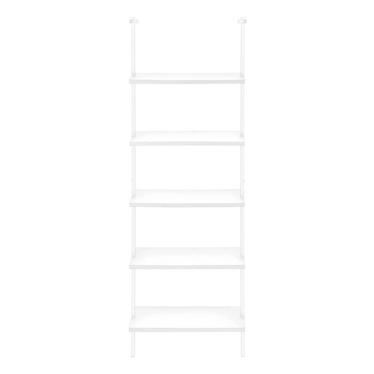72" White Metal and Wood Five Tier Bookcase