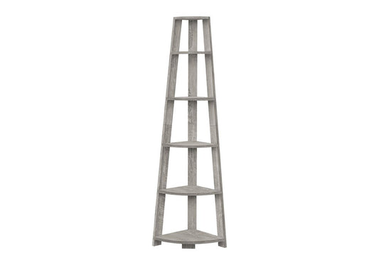 71" Gray Particle Board and Wood Five Tier Corner Bookcase