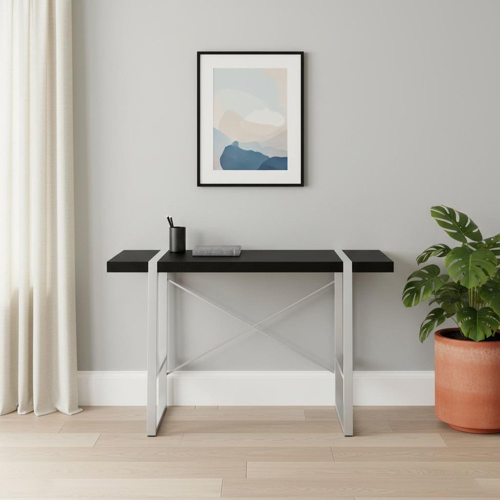 49" Black and Silver Computer Desk HomeRoots
