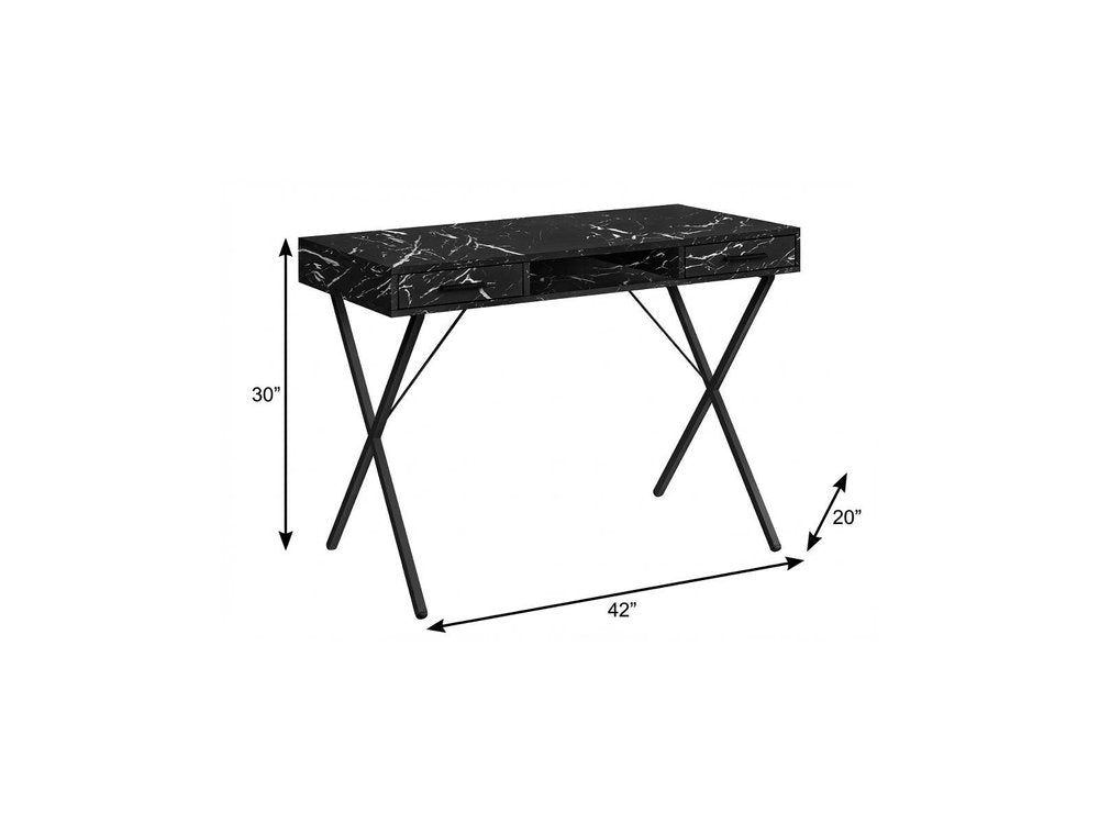 42" Black and White and Black Computer Desk With Two Drawers HomeRoots