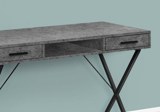 42" Gray and Black Wood and Metal x-Shape Computer Desk With Two Drawers