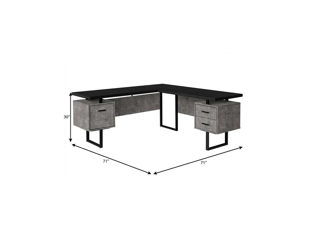 71" Black L Shape Computer Desk With Three Drawers HomeRoots