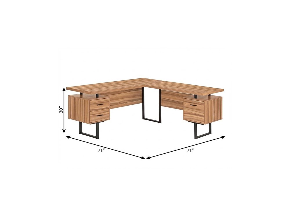 71" Brown and Black L Shape Computer Desk With Three Drawers HomeRoots
