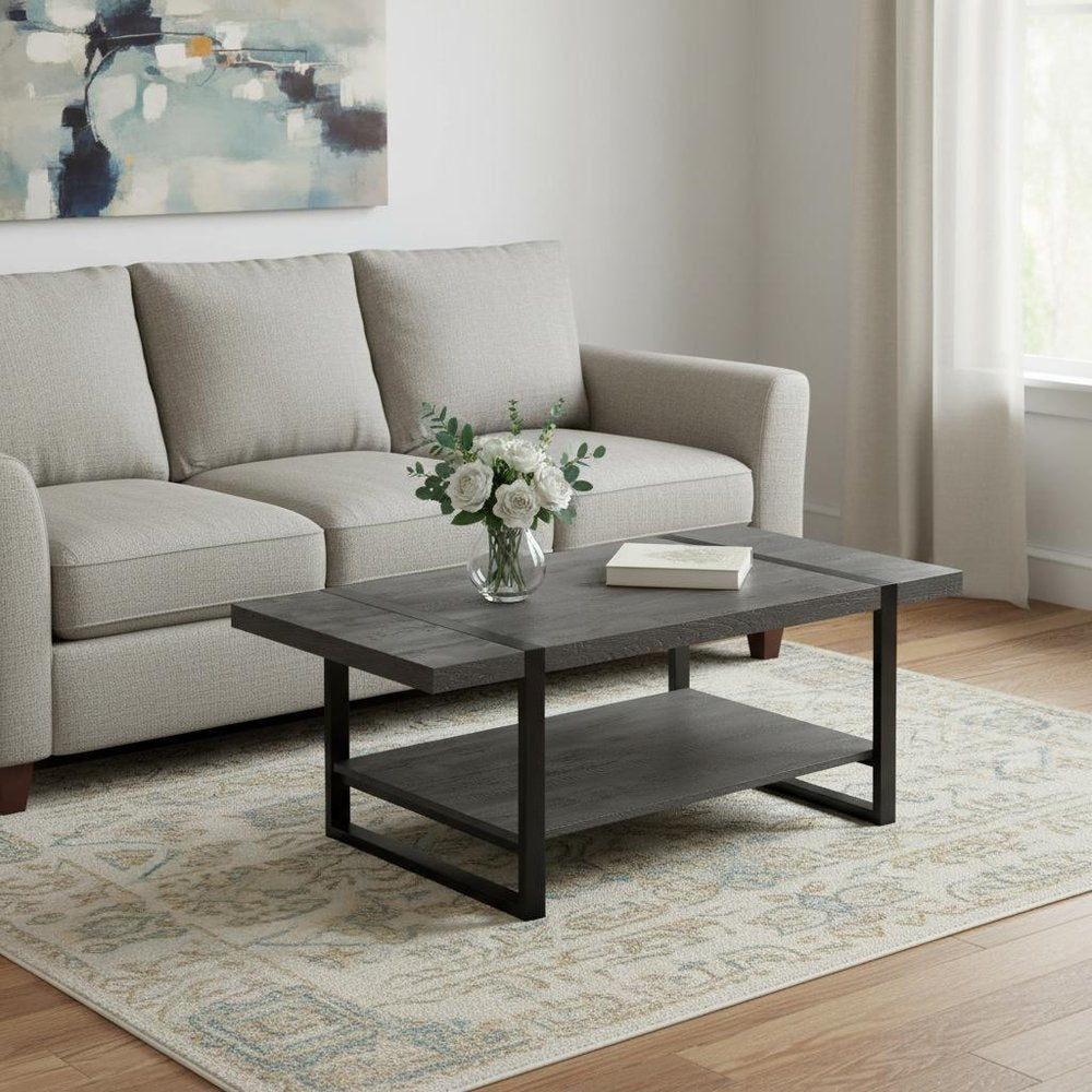 47" Black Coffee Table With Shelf HomeRoots