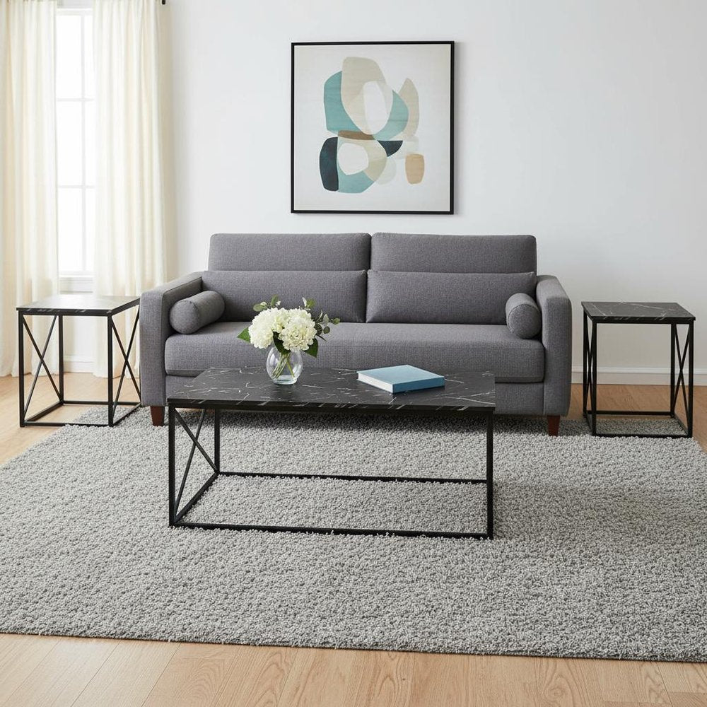 Set of Three 42" Black Metal Coffee Table HomeRoots