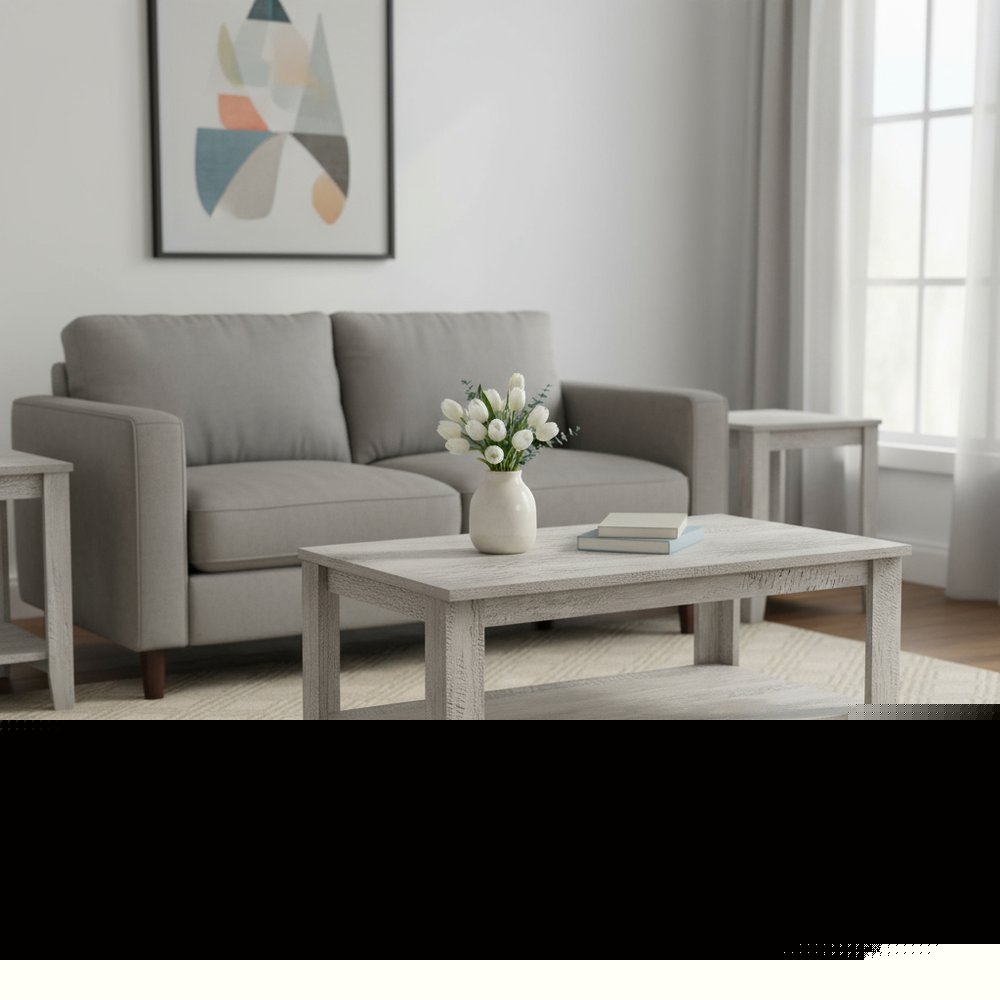 Set Of Three 42" Gray Rectangular Coffee Table With Three Shelves HomeRoots