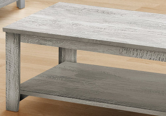 Set Of Three Light Gray Wood Coffee Table With Three Shelves