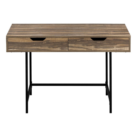 47" Brown and Black Wood and Metal H-Shape Computer Desk With Two Drawers