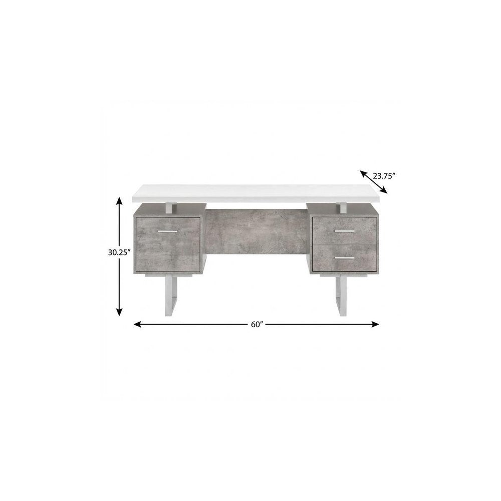 60" White and Gray Computer Desk With Three Drawers HomeRoots