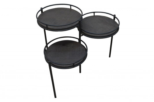 23" Black Solid Wood And Iron Round End Table HomeRoots