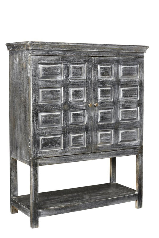 40" Distressed Wash Dark Gray Solid Wood Two Door Accent Cabinet HomeRoots