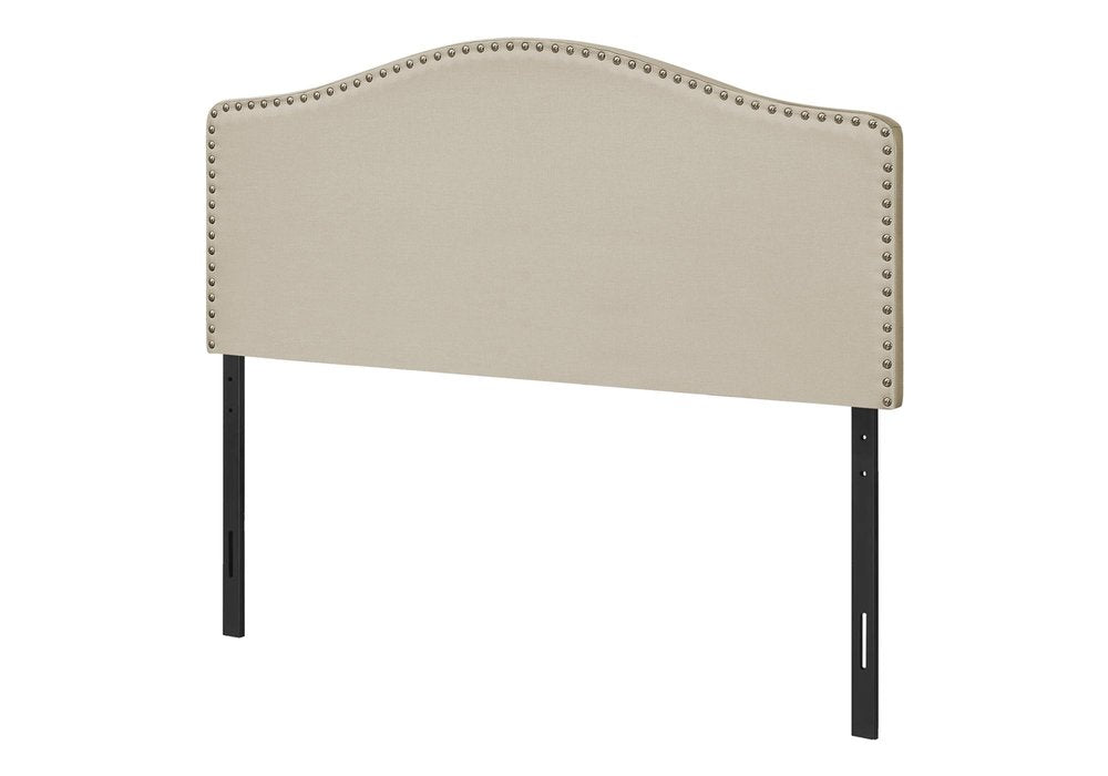Beige Linen Blend Upholstered Arched Full Headboard With Nail Head Trim HomeRoots