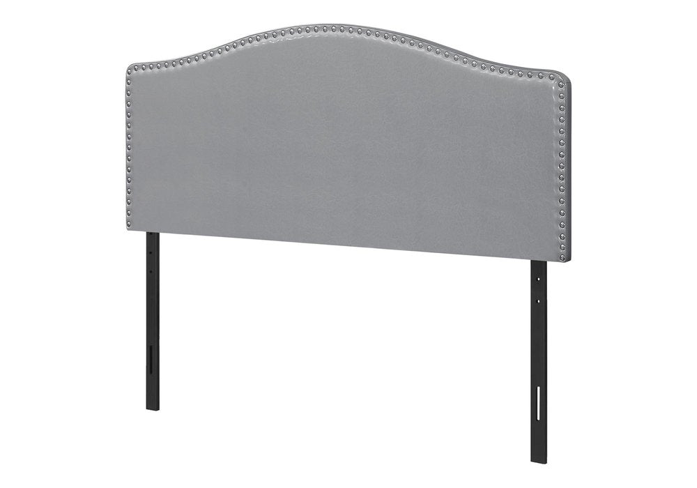 Gray Faux Leather Upholstered Arched Queen Headboard With Nail Head Trim HomeRoots