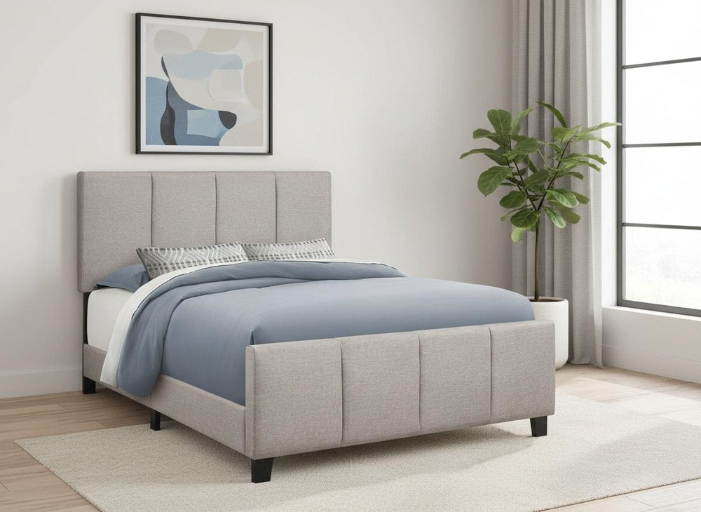 Gray and Black Tufted Linen Queen Bed Frame HomeRoots