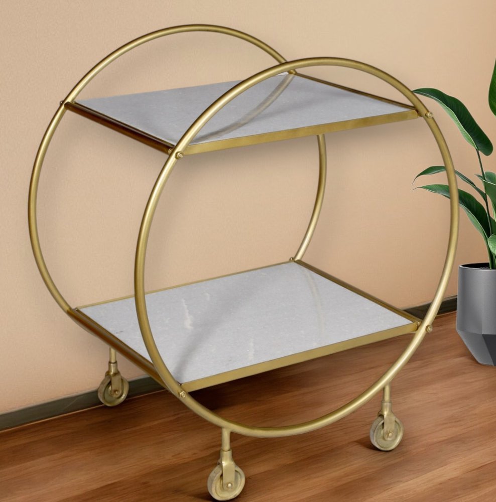 Gray and Gold Iron And Marble Rolling Bar Cart HomeRoots