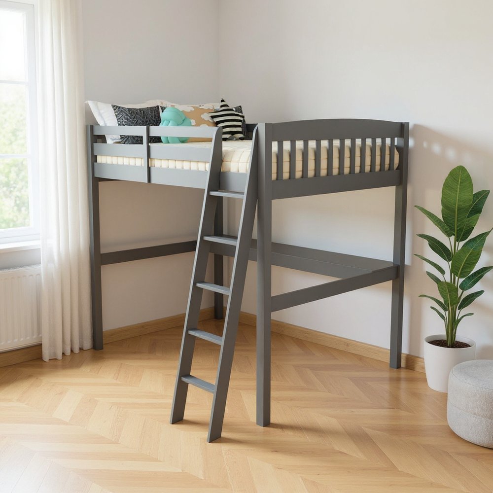 Gray Solid Wood Full Double Size Loft Bed with Desk and Storage HomeRoots