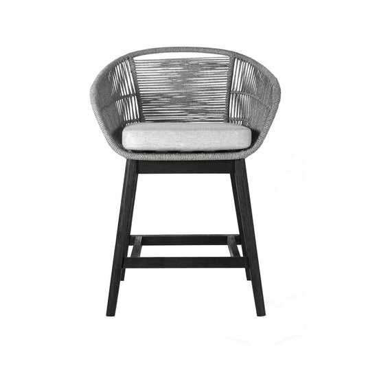 38" Light Gray Solid Wood Low back Outdoor Bar Height chair with Footrest HomeRoots