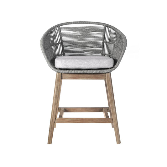 38" Light Gray Solid Wood Low back Outdoor Bar Height chair with Footrest HomeRoots
