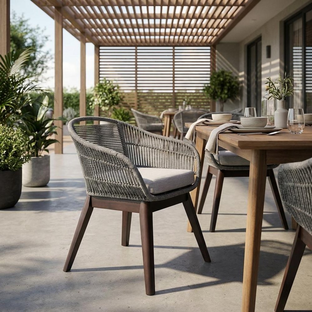 27" Gray Solid Wood Outdoor Dining Chair with Gray Cushion HomeRoots