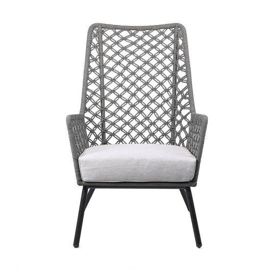 26" Gray and Black Steel Indoor Outdoor Dining Chair with Gray Cushion HomeRoots