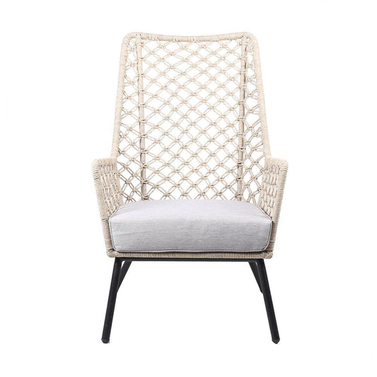 26" Gray Metal Outdoor Dining Chair with Gray Cushion HomeRoots