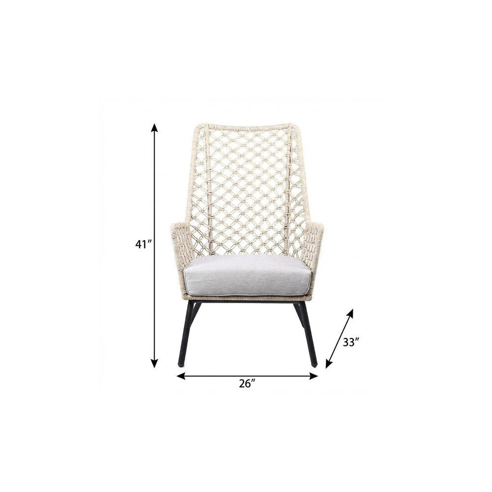 26" Gray Metal Outdoor Dining Chair with Gray Cushion HomeRoots