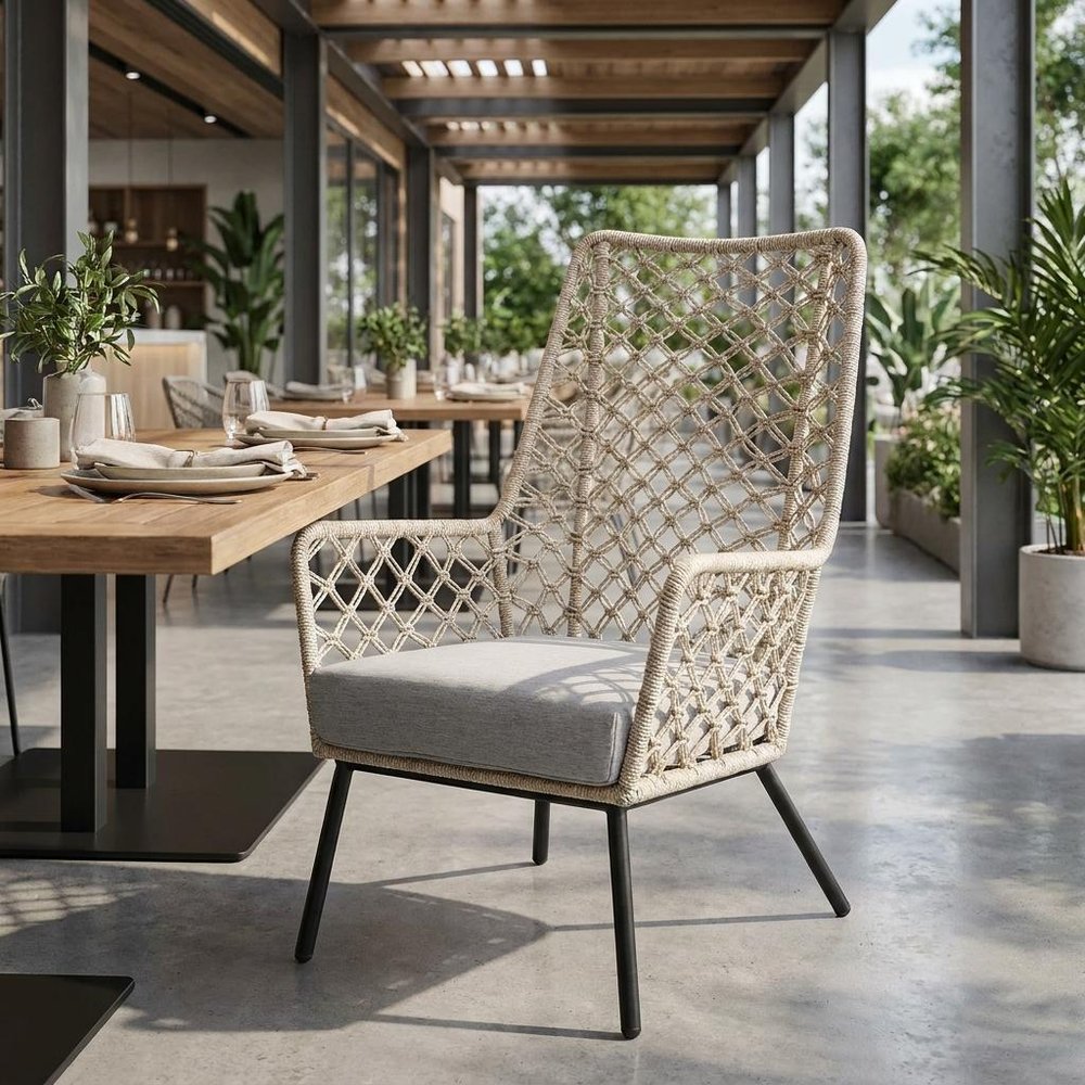 26" Gray Metal Outdoor Dining Chair with Gray Cushion HomeRoots