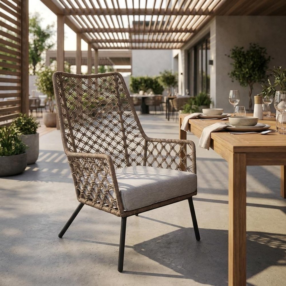 26" Gray Metal Outdoor Arm Chair with Gray Cushion HomeRoots